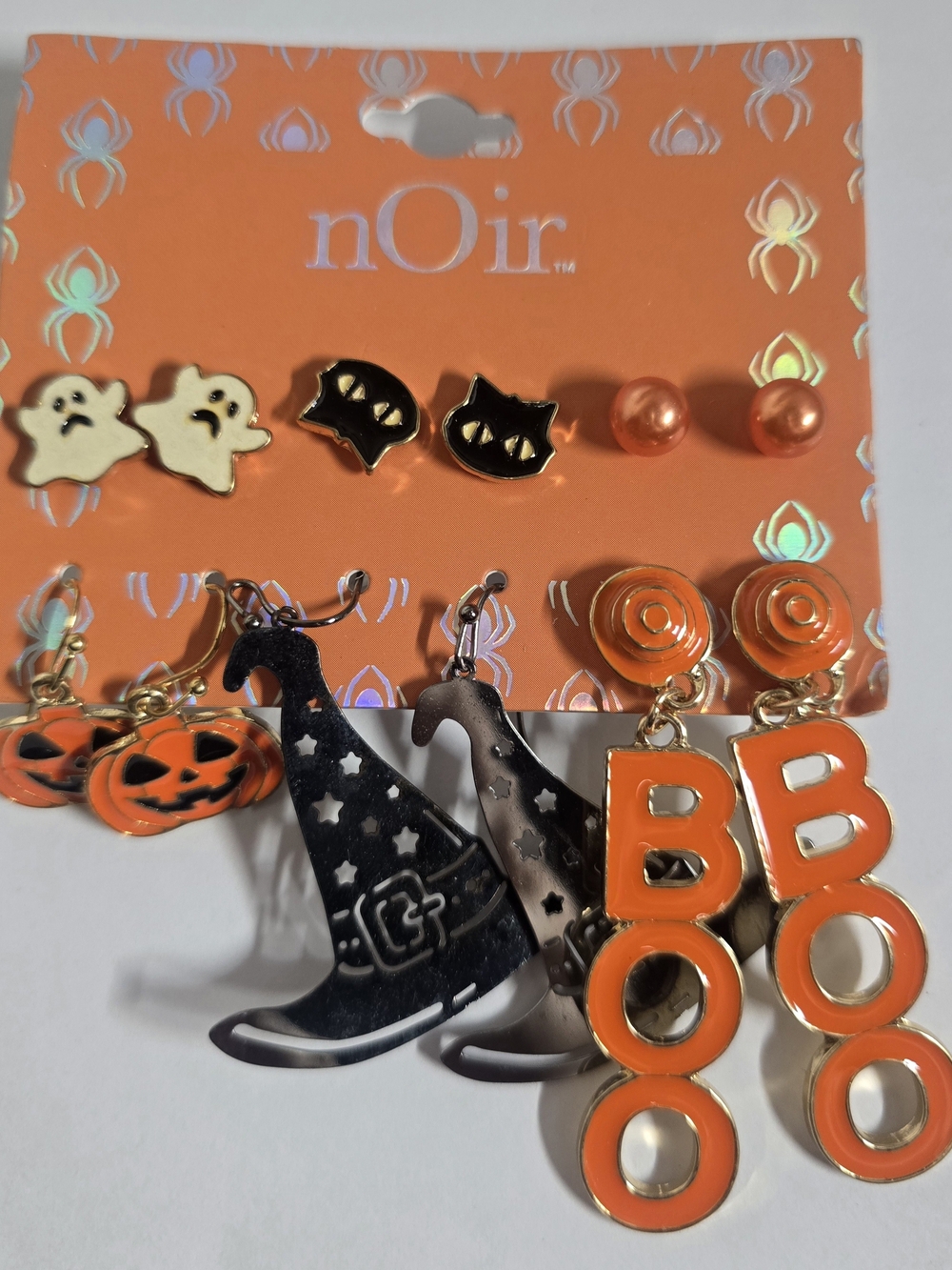 nOir Halloween Earring 6 Sets W Ghost, Pumpkin, Witch Hat, Boo, Dangle Stud